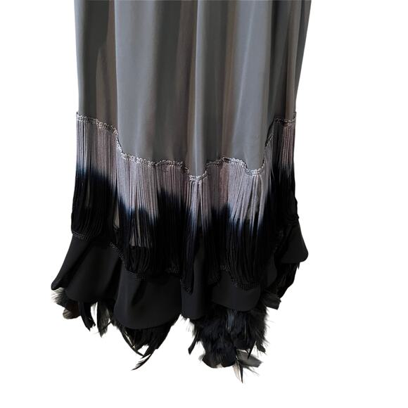 Custom Gatsby Roaring 20s Flapper Dress Silky Gray Fringe & Feather Trim - Picture 5 of 12
